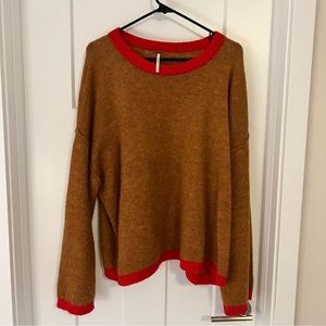 Free people crewneck sweater camel and red size medium